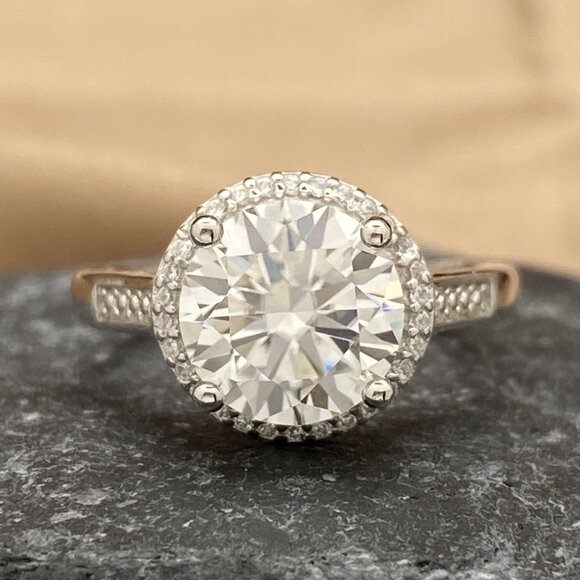 NEW Certified 3ct. t.w. Moissanite Round Halo Ring - Picture 1 of 7